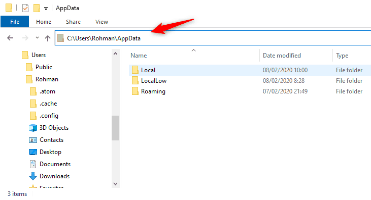 Membuka folder appdata dengan cepat