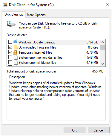Disk cleanup to clean up the entire system garbage