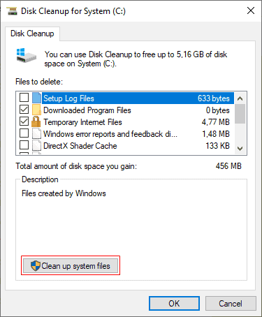 Disk cleanup to clean the system