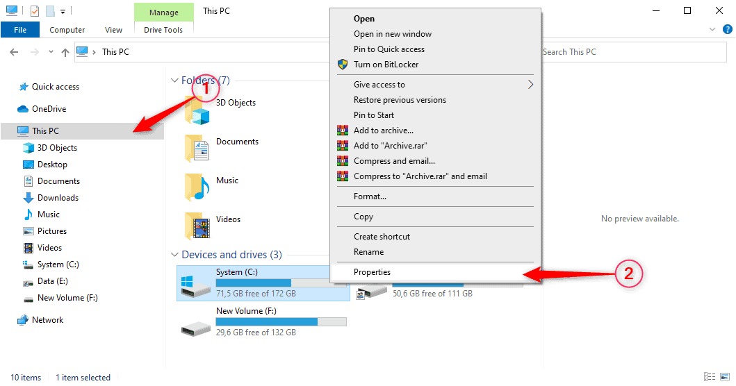 Membuka properties disk file explorer