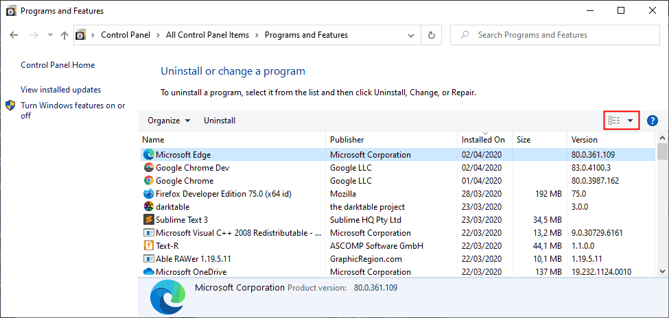 Uninstall program dan features