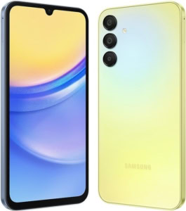 back over samsung a15 5g warna kuning dari depan dan belakang