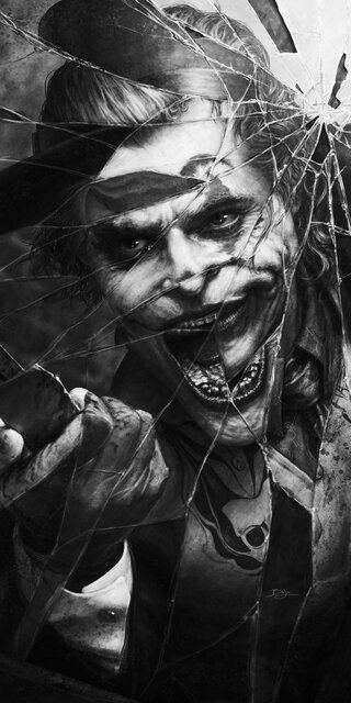 Gambar layar pecah dengan karakter Joker, cocok untuk prank atau efek visual yang mengesankan sekaligus menakutkan.