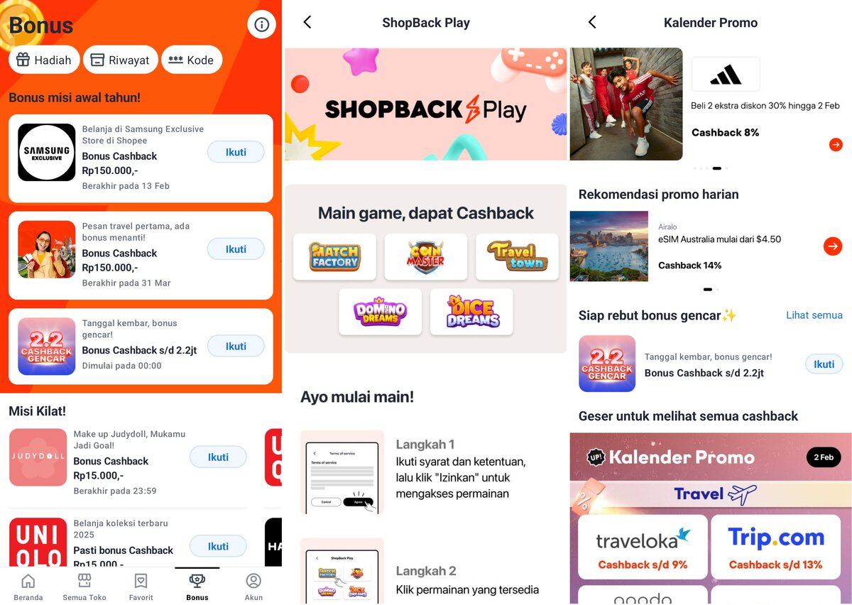 banyak promo bonus dan misi di shopback, main game dapat cashback